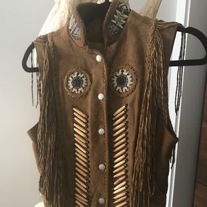 Harley Davidson/biker leather fringe beaded vest